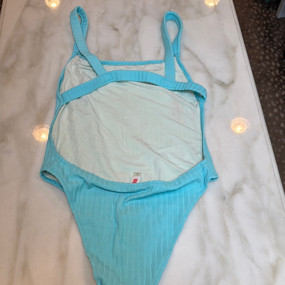 Light Blue Ribbed Swimsuit - Picture 3 of 5